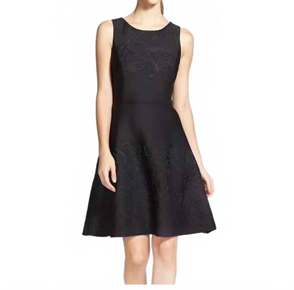 NEW VERA WANG floral laser cut neoprene mini dress in black